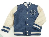 Nové - Tmavomodro-smetanová šusťáková zateplená baseballová bunda s nášivkou Primark