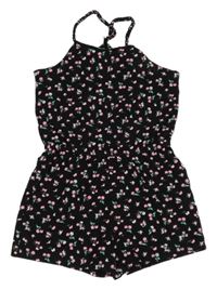 Čierno-ružový kvetovaný kraťasový overal C&A