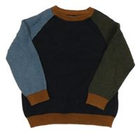 Čierno-kaki-modrý rebrovaný sveter Next