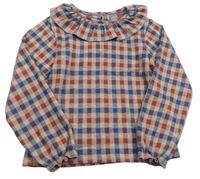 Béžovo-modor-tehlová kockované úpletové tričko s volánikom Next