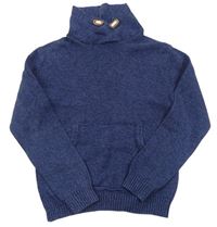 Tmavomodrý melírovaný sveter s komínovým golierom H&M