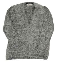 Šedo-černý chlupatý svetrový cardigan H&M
