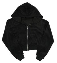 Čierna plyšová prepínaci crop mikina s kapucňou zn. H&M