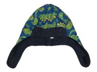 Modrá šusťáková ušanka s dinosaury Frugi
