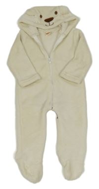 Smotanová plyšová kombinéza s kapucí - medvedík