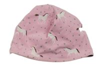 Světlerůžová bavlněná oboustranná čepice s jednorožci 