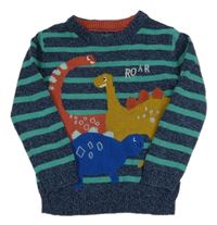 Tmavomodro-zelený pruhovaný overal s dinosaurami Nutmeg