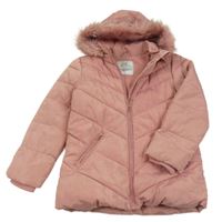 Růžová šusťáková prošívaná zimní bunda s kapucí George 