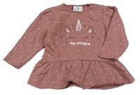 Svetlovínový á bodkovaná tepláková tunika s jednorožcom Topomini