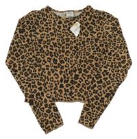 Nové - Béžovo-hnedo-čierne vzorované rebrované crop tričko