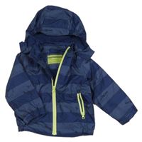 Tmavomodrá pruhovaná šusťáková jarní bunda s velrybami a kapucí Impidimpi