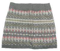 Sivo-bielo-ružová vzorovaná pletená sukňa H&M