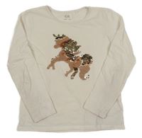 Smetanové triko s jednorožcem z flitrů C&A