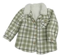 Světlekhaki-biela kockovaná flanelová košeľová zateplená bunda TU