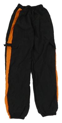 Čierno-oranžové šušťákové nohavice s falešnými vreckami Shein