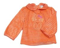 Oranžová pruhovaná zamatová mikina s mačkou a golierikom Obaibi