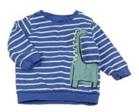 Modro-biela pruhovaná mikina s dinosaurom M&S