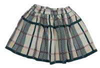 Pudrovo-ružovo-tmavozelená kockovaná pletená kolová sukňa