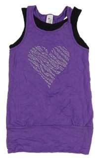 Fialovo-čierny balonový top so srdíčkem z kamínků zn.C &A