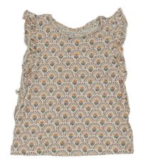 Biele kvetované tričko s kvietkami a volánikmi C&A