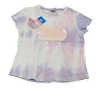 Nové - Fialovo-ružovo-biele batikované tričko so srdíčkem z flitrů Little kids