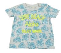 Bielo-modré vzorované tričko s nápisom Sfera