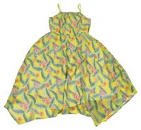 Žluté šifonové asymetrické šaty s květy H&M