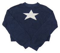 Tmavomodrý crop sveter s hviezdou H&M