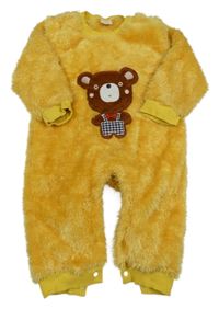 Žlutý chlupatý overal s medvídkem 