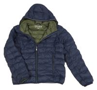Tmavomodrá šusťáková prošívaná zimní bunda s kapucí Review