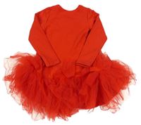 Červené teplákové šaty s tylovymi volániky daga