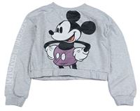 Svetlosivá melírovaná crop mikina s Mickey zn. Disney