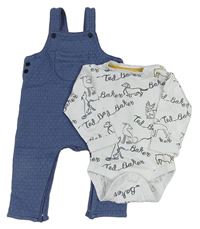 2Set - Modré prošívané laclové podšité vyteplené tepláky + bílé body s pejsky TED BAKER