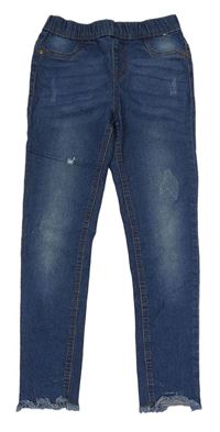 Modré rifľové džegíny s vyšúchaním Denim Co.