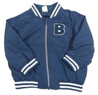 Tmavomodrý šusťákový podzimní bomber s písmenkem a pruhy H&M