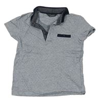 Tmavomodro-bílé melírované vzorované polo tričko PRIMARK