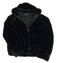 Černá kožešinová podšitá bunda s kapucí s oušky H&M