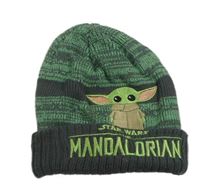 Tmavošedo-světlezelená melírovaná pletená čepice s Yodou - Star Wars