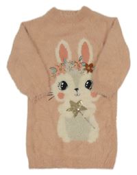 Světlerůžové chlupaté svetrové šaty se zajíčkem s flitry C&A