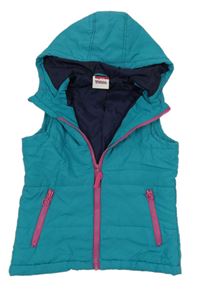 Tyrkysová prešívaná šušťáková zateplená vesta s kapucňou zn. YIGGA