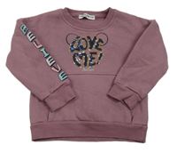 Fialovohnědá mikina s nápisy z flitrů a vreckom miss ebito