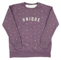 Tmavofialová teplá mikina s kytičkami a nápisem St. Bernard