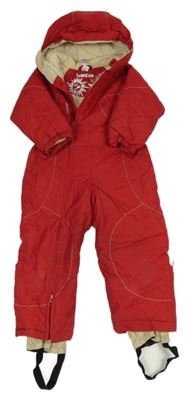 Červená šusťáková funkční zimní kombinéza s logem a kapucí Wed'ze