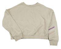 Béžová oversize crop mikina s pruhmi a nápisom M&S