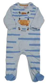 Světlemodro-modrý pruhovaný overal so zebrou fisher-price