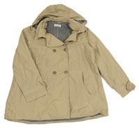 Béžový šušťákový jarný kabát s kapucňou a golierikom MANGO