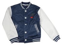 Tmavomodro-biela thermo prepínaci mikina s výšivkou a pruhmi