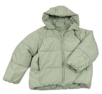 Světleolivová prešívaná šušťáková zimná bunda s kapucňou ZARA