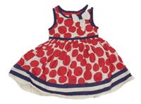 Bílo-malinovo-tmavomodrofialové plátěné puntíkaté šaty s mašlí a pruhy Monsoon