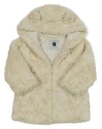 Smotanový kožušinový zateplený kabát s kapucňou s uškami Tu